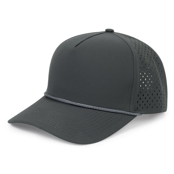 Youth 5‑Panel Snapback Hat Adjustable Flat Bill Cap Breathable Laser‑Cut Mesh Side Gray