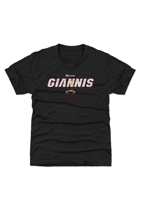 Youth 500 Level Giannis Antetokounmpo Black Miami Heat Team Font T-Shirt