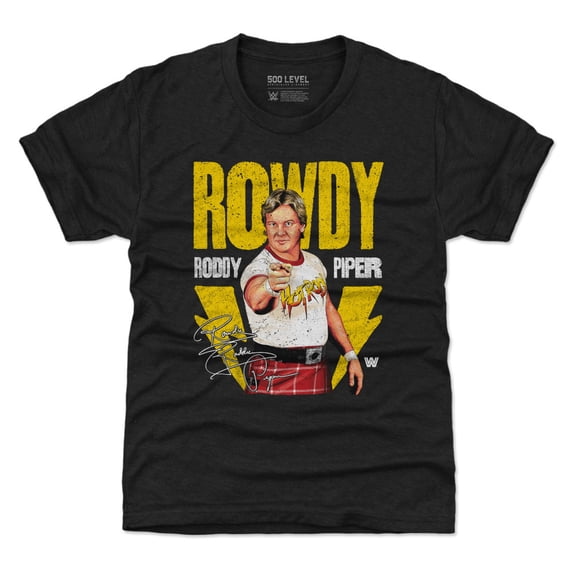 Youth 500 Level Heather Black "Rowdy" Roddy Piper Lightning T-Shirt