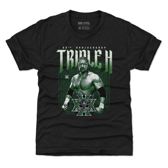 Youth 500 Level Heather Black Triple H 30th Anniversary T-Shirt
