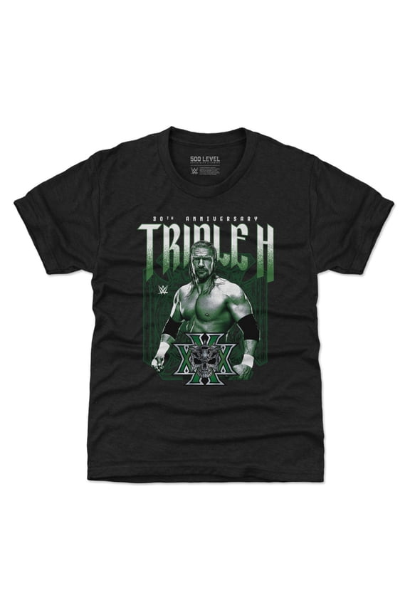 Youth 500 Level Heather Black Triple H 30th Anniversary T-Shirt