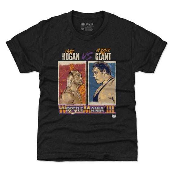 Youth 500 Level  Heather Black WrestleMania III Hulk Hogan Vs. Andre The Giant T-Shirt
