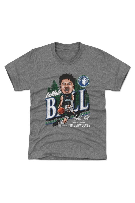 Youth 500 Level LaMelo Ball Gray Minnesota Timberwolves City Cartoon T-Shirt