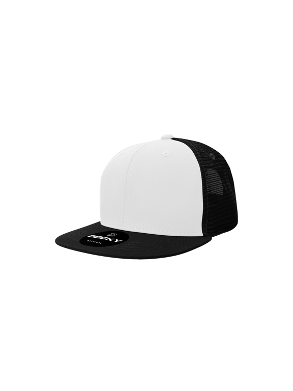 5010 Youth 6 Panel High Profile Structured Cotton Trucker Hat-Black/White/Black