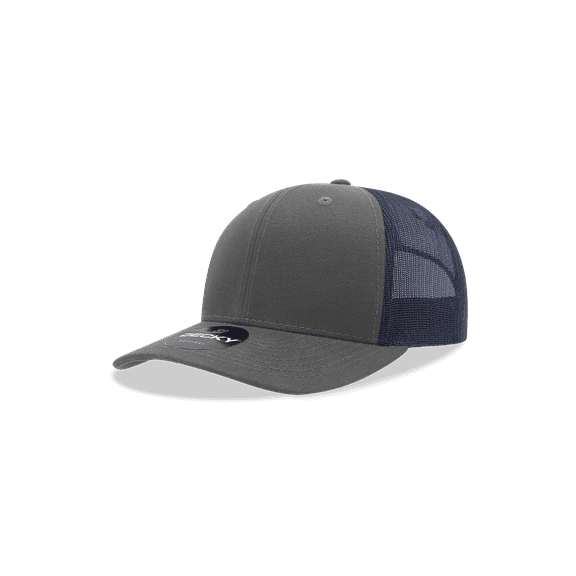 Decky 5019 Youth 6 Panel Mid Profile Structured Cotton Trucker Hat-Charcoal/Navy