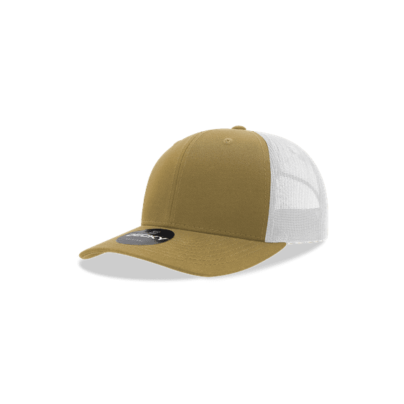 Youth 6 Panel Mid Profile Structured Cotton Trucker, Khaki/White