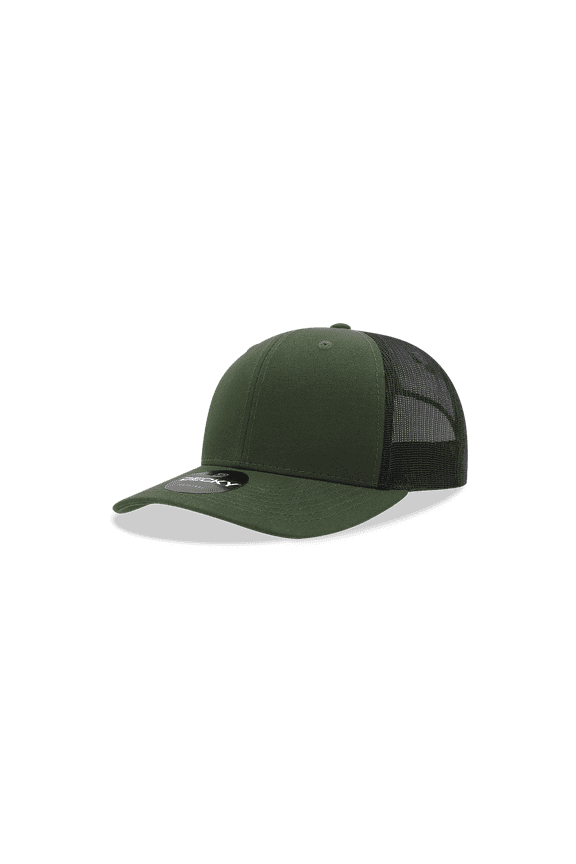 5019 Youth 6 Panel Mid Profile Structured Cotton Trucker Hat-Olive/Black