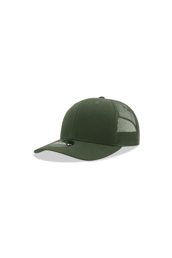 5019 Youth 6 Panel Mid Profile Structured Cotton Trucker Hat-Olive