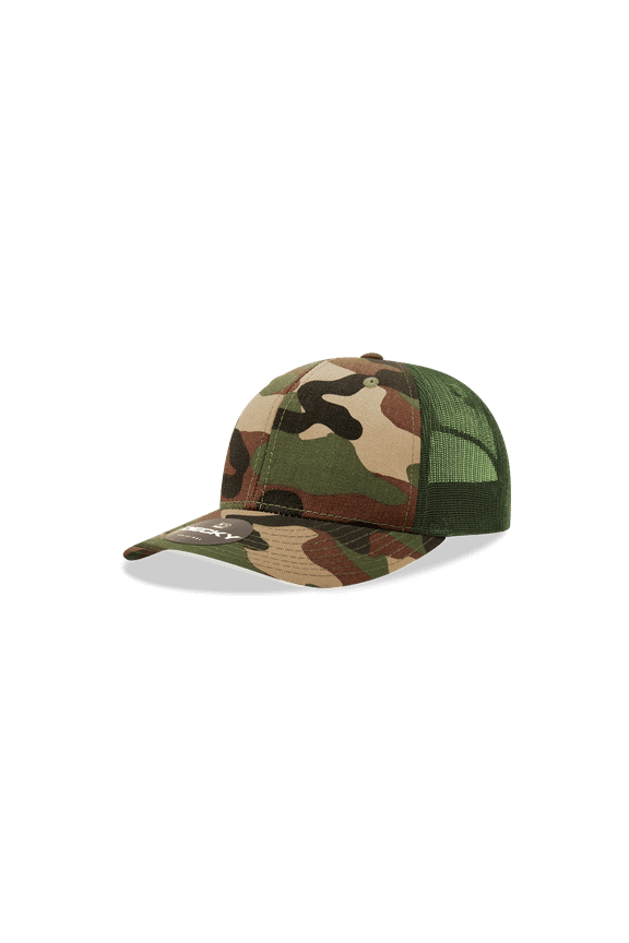 5019 Youth 6 Panel Mid Profile Structured Cotton Trucker Hat-Woodland