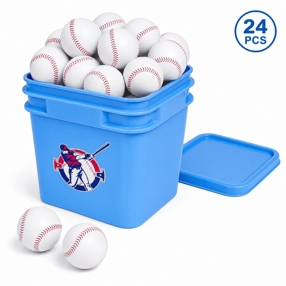 Youth 8U T-Ball Safety Baseballs - Soft Practice Balls for League Play & Drills (Bucket of 24, Unmarked for Autographs, Hitting, Batting, Fielding)