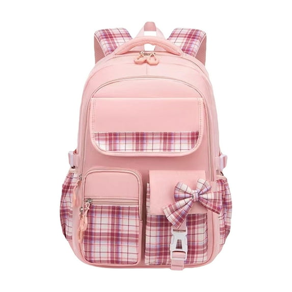 Youth Academic Backpack 18.11x12.6x7.87in Lightweight Carrying System Bow Accent Book Bag Multi-Compartment Organization Solution(Pink)
