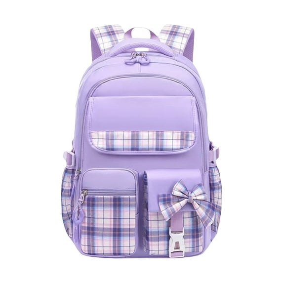 Youth Academic Backpack 18.11x12.6x7.87in Lightweight Carrying System Bow Accent Book Bag Multi-Compartment Organization Solution(Purple)