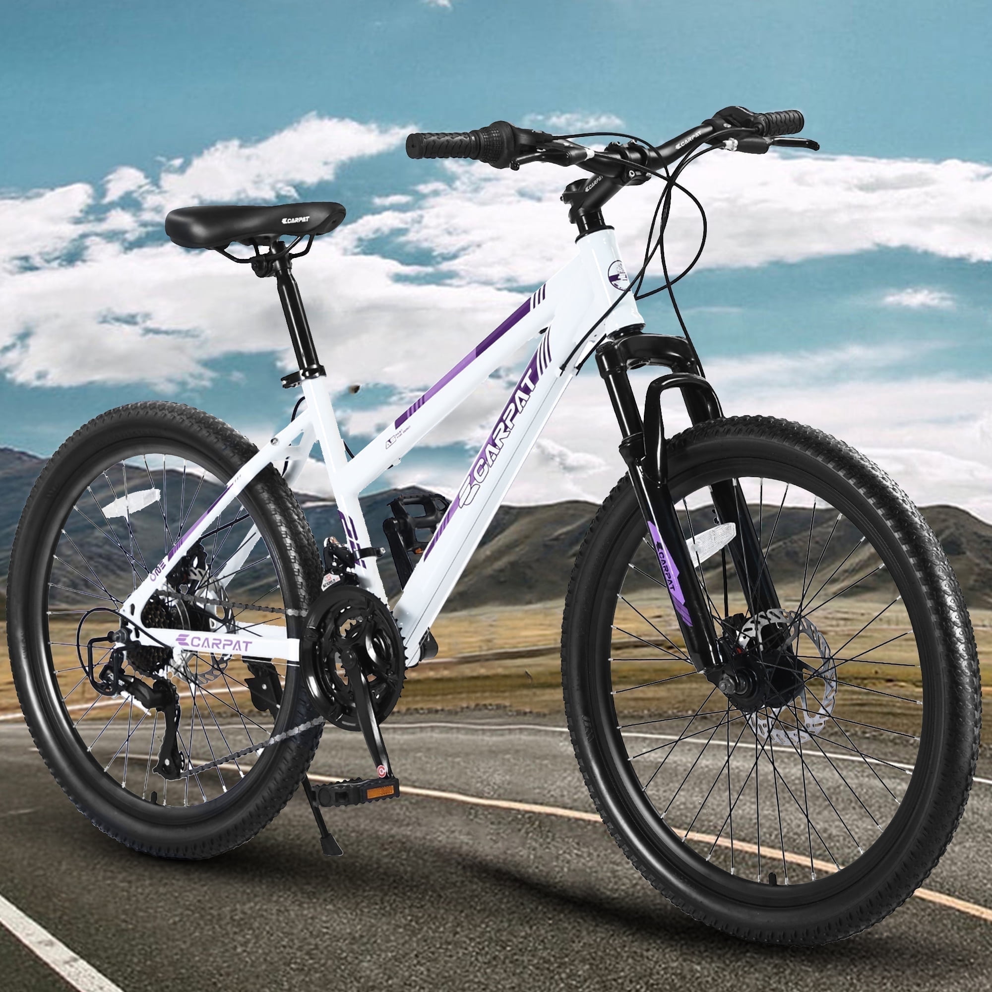 SHINPT 24" Mountain Bike for Teenagers and Adult, Mountain Bicycles with Dual Disc Brakes, Shimano 21 Speeds Bicycles for Men Women, Adult Bicycle with Comfort Saddle, Commuter Bike