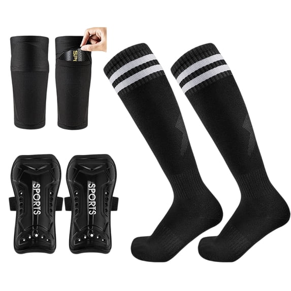 Youth and Adult Soccer Kit, Shin Guard Sleeves Youth, Adult Shin Guards Soccer, Youth Football Gear, Full All-In-One Bundle Including Long Non-Slip Soccer Socks, Stretchy Slip-In