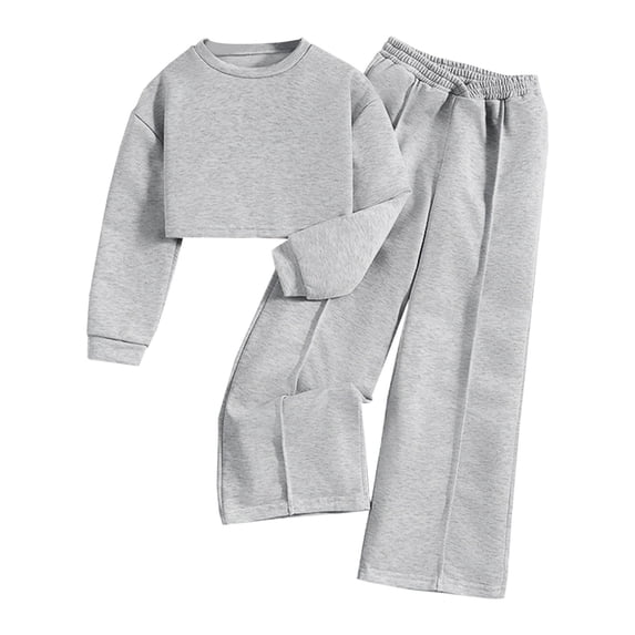 Youth Athletic Tracksuišs Girls Boys 2 Piece Outfit Sweatsuit Cropped Sweatshirts and Pleated Baggy Sweatpants Casual Dressy