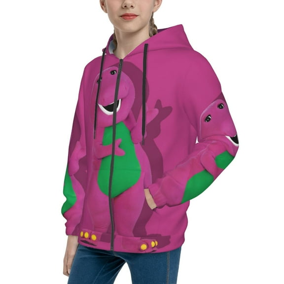 Youth Barney And Friends Zip Up Hoodie Graphic Hooded Sweatshirt for Girls Boys Outdoor Jacket