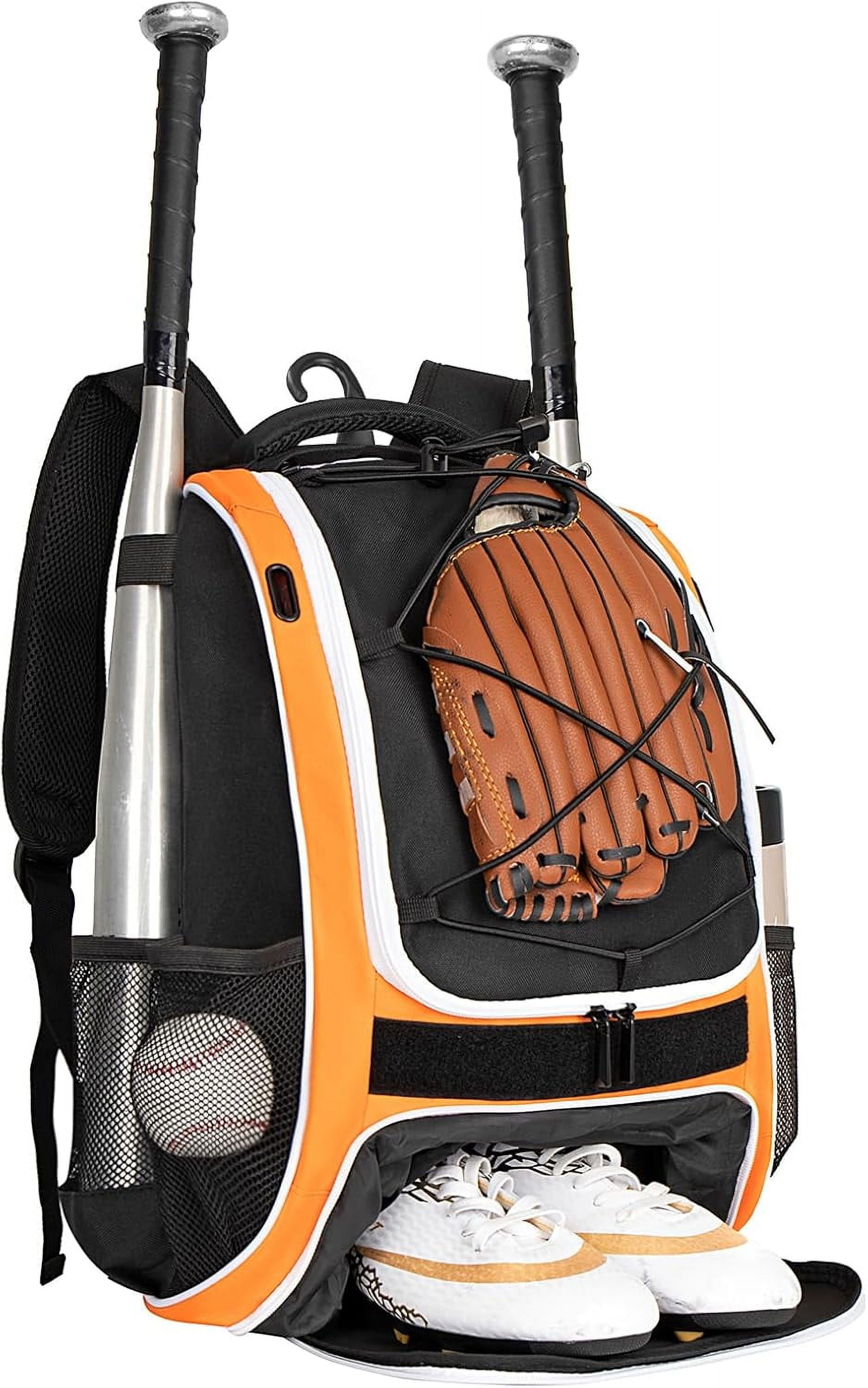 Youth Baseball Bag - Bat Backpack for Baseball, T-Ball & Softball Equipment & Gear, Bat & Glove Holder, Large Main Compartment for Helmet & accessories, Separate Shoes Compartment, Fence Hook
