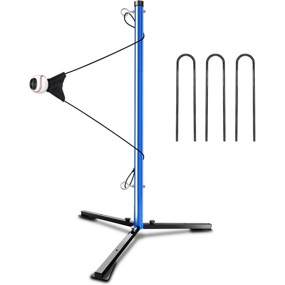 Youth Baseball Swing Trainer with Auto-Reset, Adjustable Ball Height Hitting Trainer with Real Ball, Stable Triangle Base, Softball Swing Trainer Solo Practice Improve Accuracy & Power