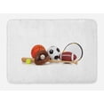 thumbnail image 1 of Youth Bath Mat, Assorted Sports Equipment Different Balls Bat Tennis Racket Baseball Glove on White, Non-Slip Plush Mat Bathroom Kitchen Laundry Room Decor, 29.5 X 17.5 Inches, Multicolor, Ambesonne, 1 of 2