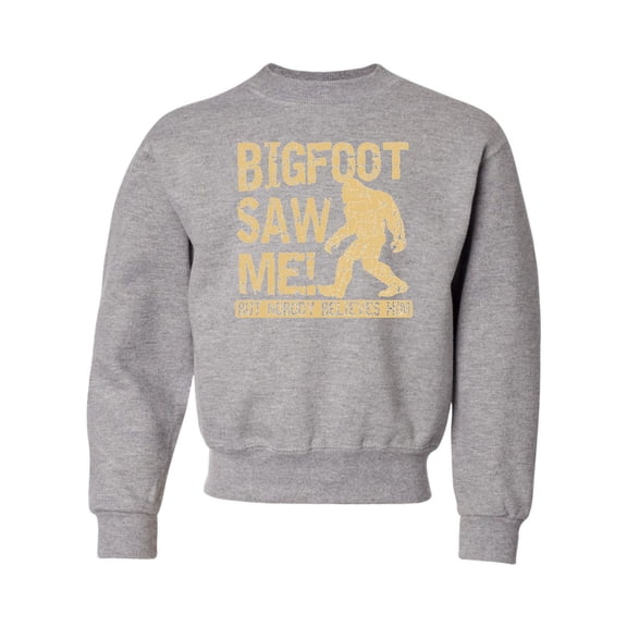 Youth Bigfoot Saw Me But Nobody Believes Him Squatch Crewneck Sweatshirt