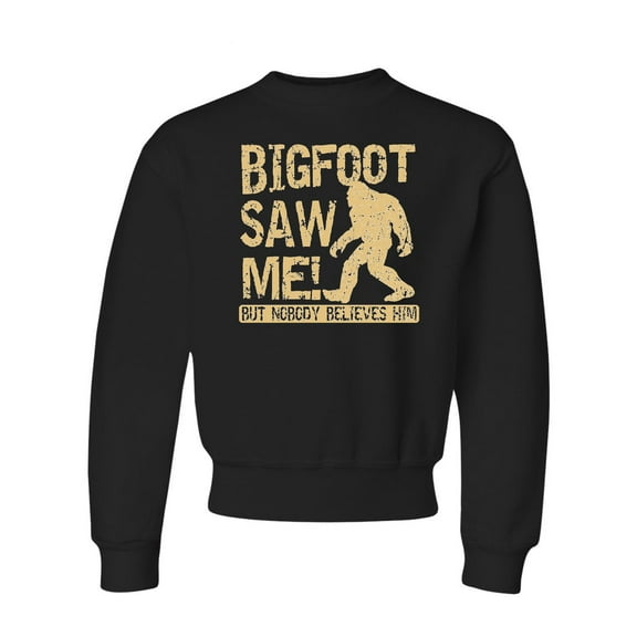 Youth Bigfoot Saw Me But Nobody Believes Him Squatch Crewneck Sweatshirt