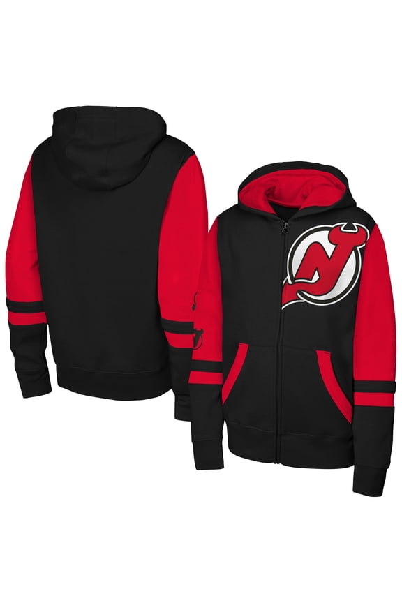Youth Black New Jersey Devils Face Off Full-Zip Hoodie
