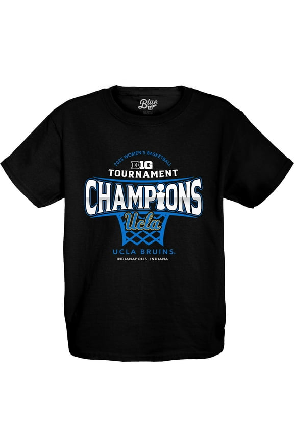 Youth Blue 84 Black UCLA Bruins 2025 Big Ten Women's Basketball Conference Tournament Champions Locker Room T-Shirt