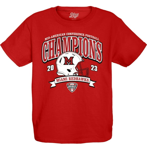 Youth Blue 84 Red Miami University RedHawks 2023 MAC Football Conference Champions T-Shirt