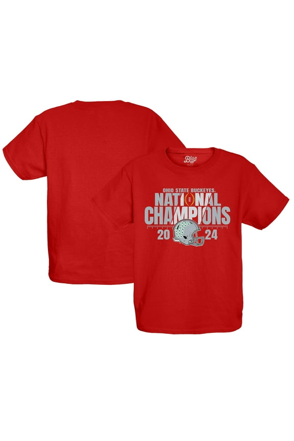 Youth Blue 84 Scarlet Ohio State Buckeyes College Football Playoff 2024 National Champions Fall Apart T-Shirt