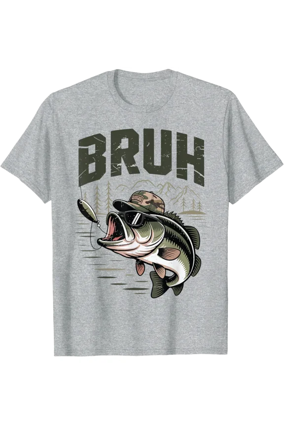 Youth Boy Bruh Fishing Camo Bass Fish Fisherman Souvenir T-Shirt