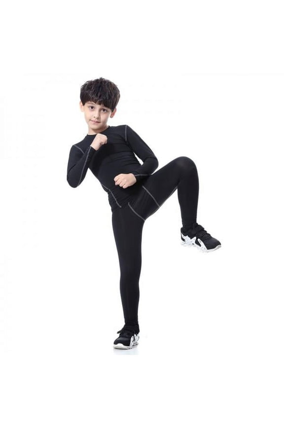 Youth Boy Kids Compression Long Thigh Trousers Base Layer Skins Pants