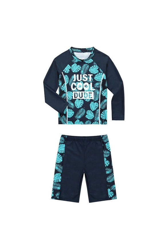 Youth Boy Swimwear Outfit Long Sleeve Rash Guard Shirt Trunks Sun Surfing Beach Essentials for Boy,Dark Green,12