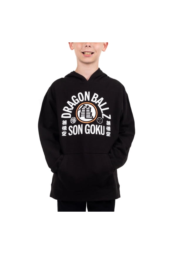 Youth Boys Black Dragon Ball Z Anime Cartoon Hooded Graphic Sweatshirt-L