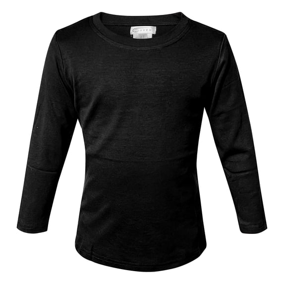 Youth Boys Cotton Long Sleeve Crew Neck Tee Shirts, Black, Youth Medium