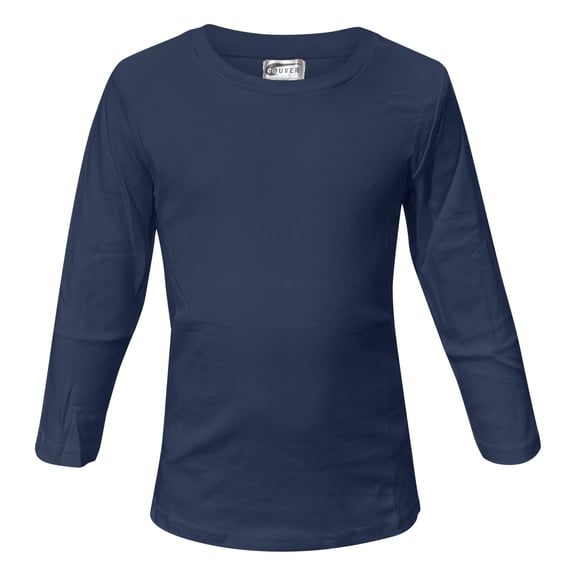 Youth Boys Cotton Long Sleeve Crew Neck Tee Shirts, Navy, Youth X-Small