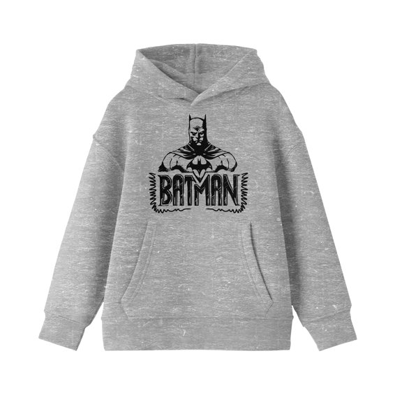Youth Boys DC Comic Book Batman Line Art Heather Grey Hoodie-L
