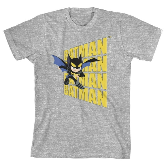 Youth Boys DC Comic Book Batman Repeat Text Athletic Grey Graphic Tee Shirt-XL