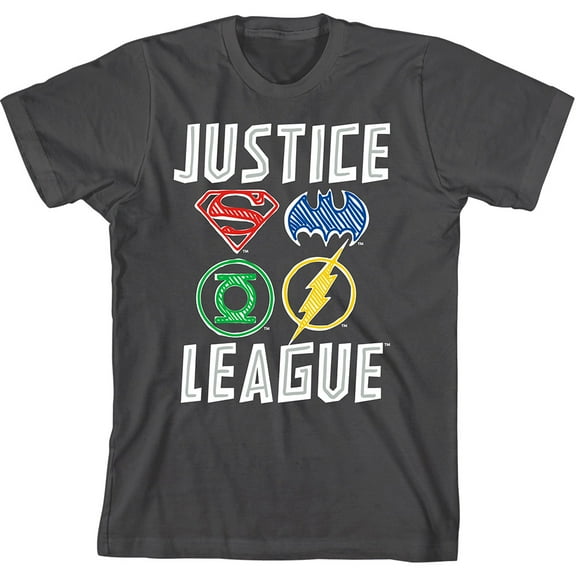 Youth Boys DC Comic Book Justice League Symbols Charcoal Graphic Tee - M