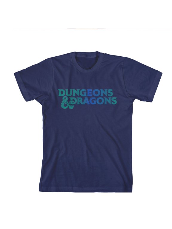 Youth Boys Dungeons and Dragons Teal Logo Navy Blue Graphic Tee Shirt - S