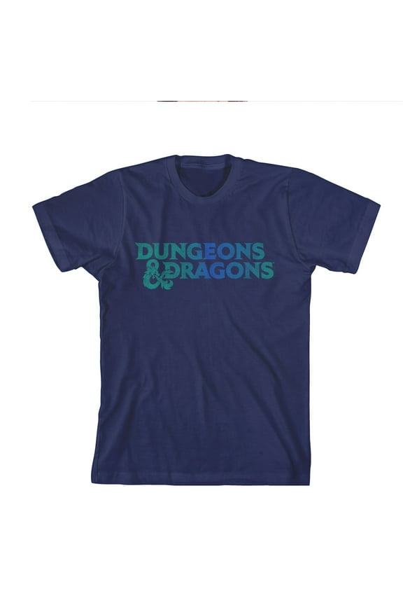 Youth Boys Dungeons and Dragons Teal Logo Navy Blue Graphic Tee Shirt - XS