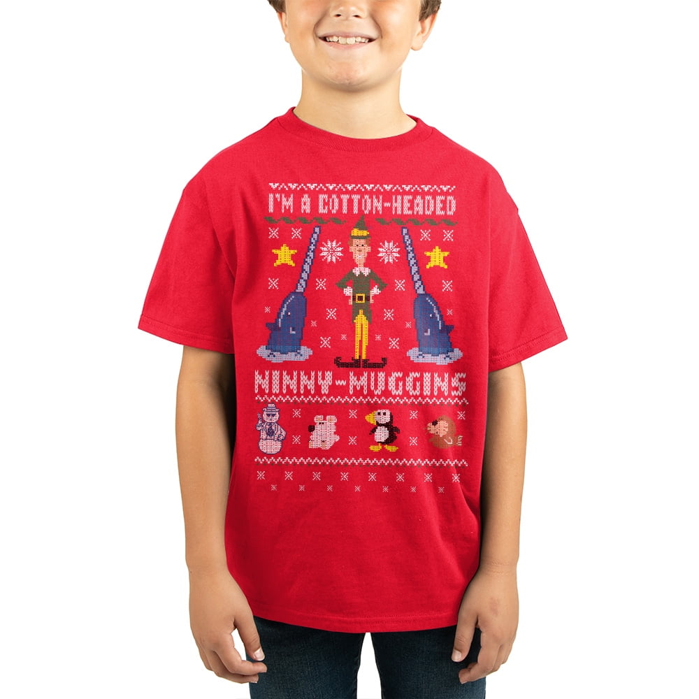 Youth Boys Elf Ugly Christmas Sweater Graphic Tee-X-Large