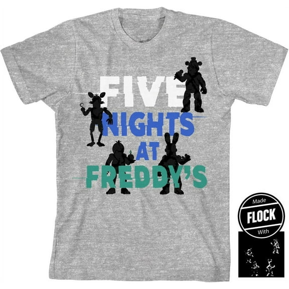 Youth Boys Five Nights At Freddy's Character Blackout Art Heather Grey Graphic Tee - M
