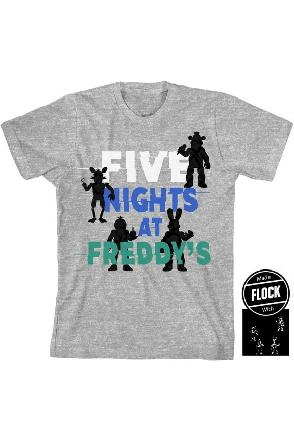 Youth Boys Five Nights At Freddy's Character Blackout Art Heather Grey Graphic Tee - M