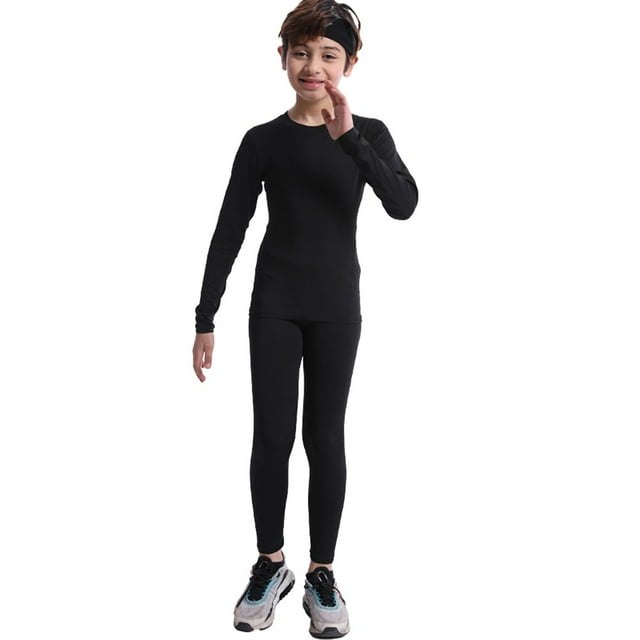 Youth Boys Football Compression Shirt & Pants Long Sleeve Athletic Shirts Sports Soccer Tights