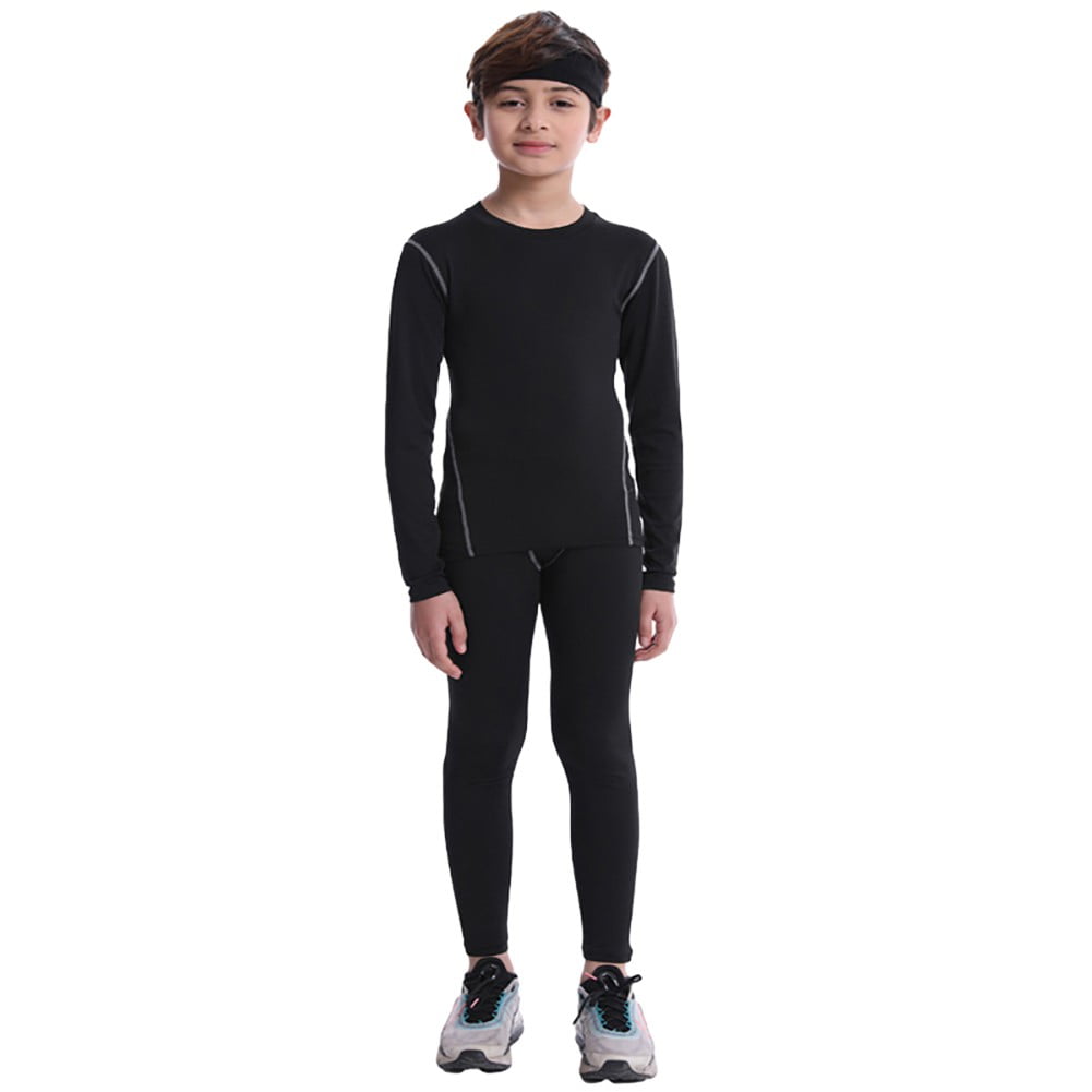 Youth Boys Football Compression Shirt & Pants Long Sleeve Athletic Shirts Sports Soccer Tights