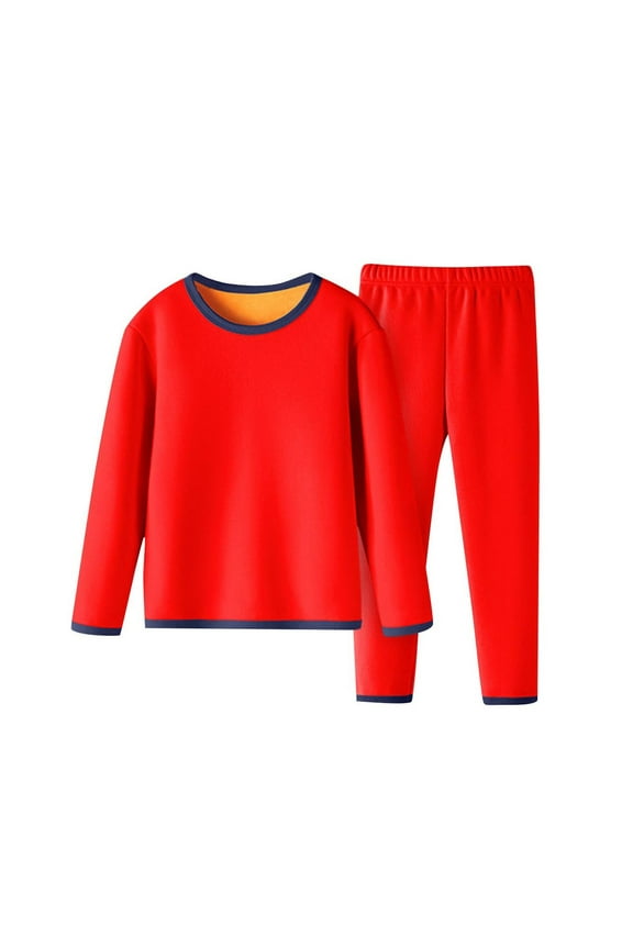 Youth Boys Girls Thermal Underwear Set Compression Fleece Lined Leggings with Athletic Shirts Base Layer Red 4-5 Years