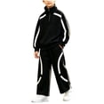 thumbnail image 1 of Youth Boys Half Zip Tracksuit 2 Piece Kids Mock Neck Pullover Sweatshirt & Jogger Pants Fall Winter Jogger Sweatsuit Outfit Black 7-8 Years, 1 of 6