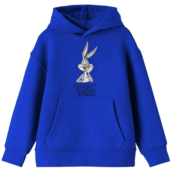 Youth Boys Looney Tunes Classic Cartoon Bugs Bunny Blue Graphic Hoodie-S