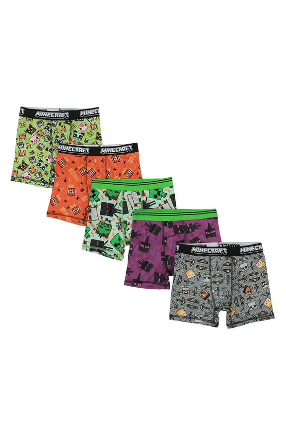 Youth Boys Minecraft Boxer Brief Underwear 5-Pack - Pixelated Comfort for Gamers-18