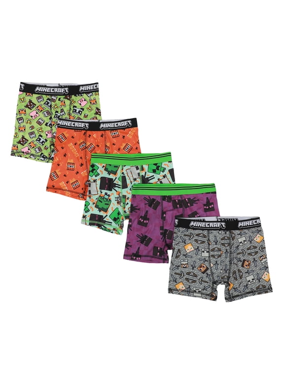 Youth Boys Minecraft Boxer Brief Underwear 5-Pack - Pixelated Comfort for Gamers-8